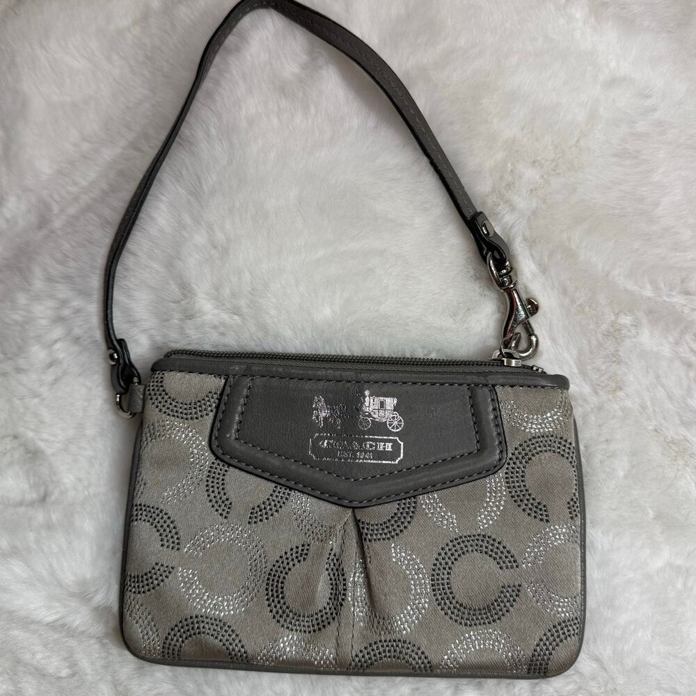 COACH Gray Silver Signature Canvas Wristlet